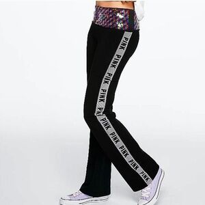 VS PINK LIMITED EDITION FASHION SHOW FOLDOVER FLARE YOGA LEGGINGS RAINBOW BLING